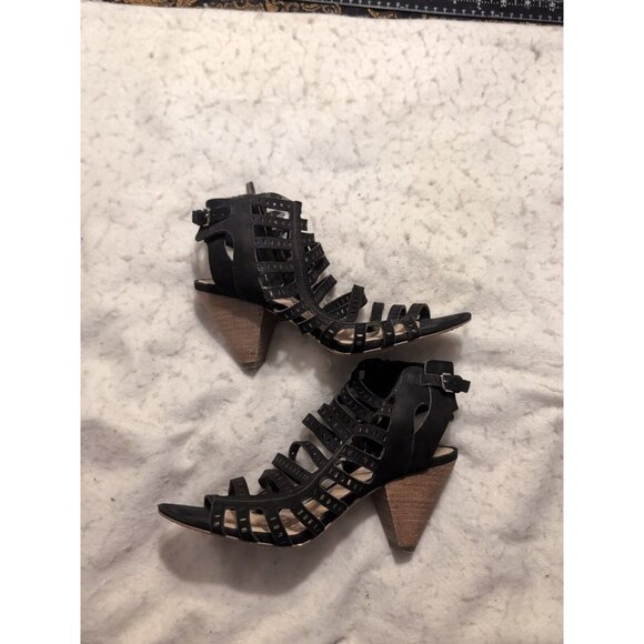 Vince Camuto Shoes - Vince Camuto VC EVALINA Black Nubuck Open Toe 3" Heel Side Zip  Size 8